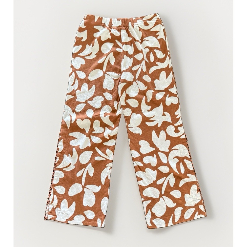 House Of Harlow 1960 Linen Wide Leg Pants Side Slits Beaded Trim Sz10 Boho Flowy - Picture 4 of 10